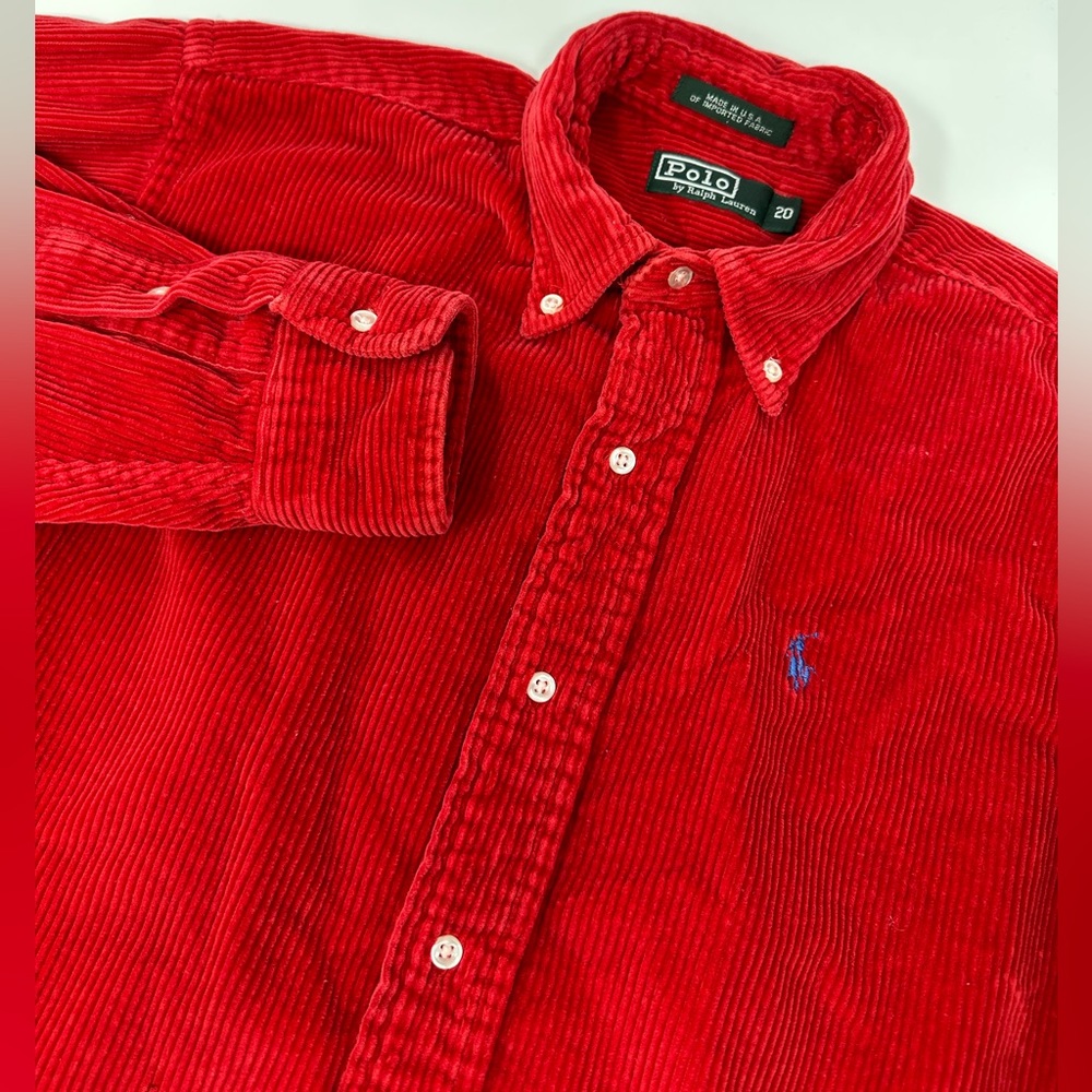 Vintage POLO RALPH LAUREN Red Corduroy Long Sleeve Button Up Shirt Sz 20 T1